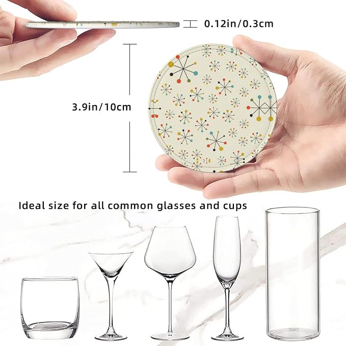 Mid Century Retro Coasters for Drinks Round Leather Coaster - Image 5