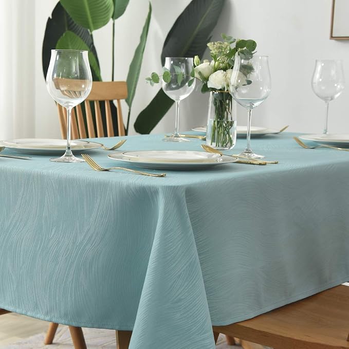 maxmill Jacquard Tablecloth Swirl Design Water Resistance Antiwrinkle Spillproof Heavy Weight Soft Table Cloth for Buffet Banquet Parties Event Holiday Dinner Rectangle 60 x 84 Inch Turquoise