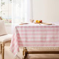 Softalker Valentines Pink Gingham Tablecloth Square, Outdoor Linen Cotton Checkered Table Cloth with Tassel, Heavy Duty Wrinkle Free Plaid Table Cover for Easter Dining Spring Party - 55 x 55 Inch
