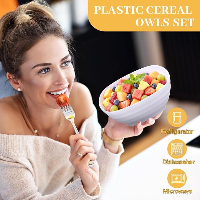 Gejoy 64 Pcs Unbreakable Cereal Reusable Wheat Straw Lightweight Bowls Microwave and Dishwasher Safe Soup Fiber Bowls for Kitchen Serving Salad Rice Snacks (White)
