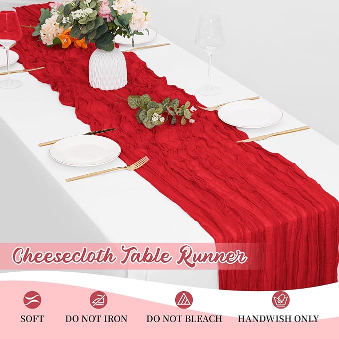 8 Pack Red Cheesecloth Table Runners 20x120 Inch Gauze Table Runner 10FT Easter - Image 6