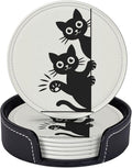 Cute Cats Coasters for Drinks Set of 6, Round Leather Coaster by Unknown