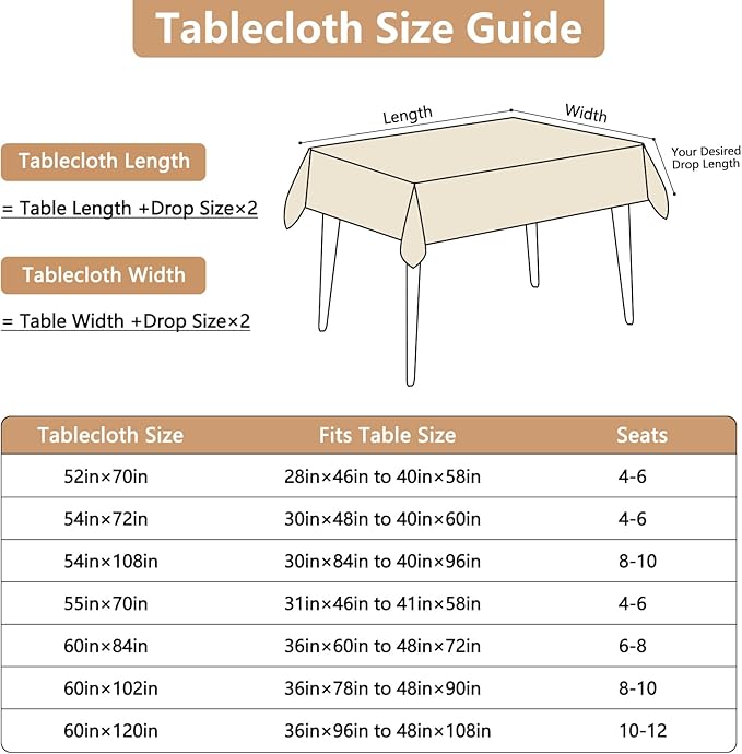 Water Resistant Beige Tablecloth for 4 ft Rectangle Table, Faux Linen Fabric Rectangle Tablecloth, Textured Rectangular Table Cloth for Dining Kitchen Party, 52 x 70 Inch
