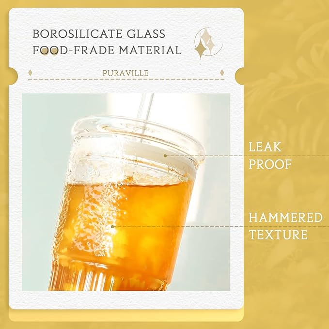 22oz Glass Tumblers with Glass Lids and Straws - Image 3
