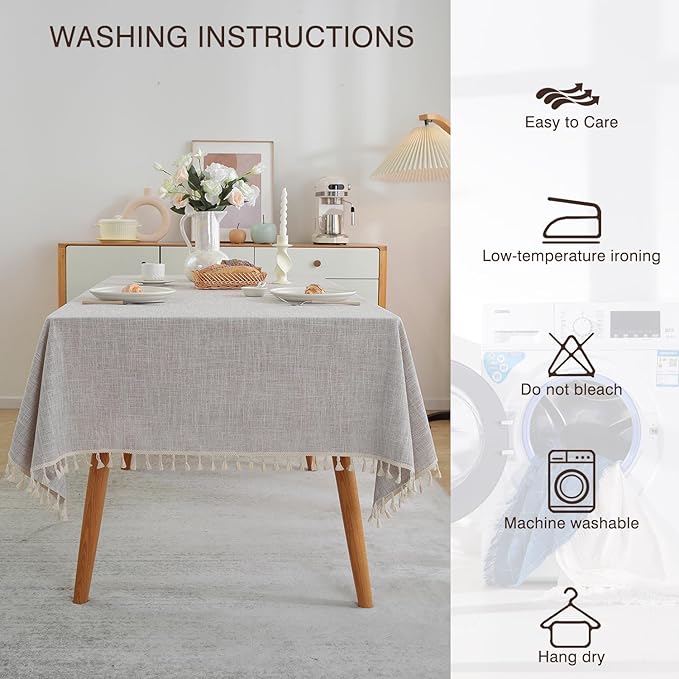 JIALE Textured Tablecloth, Heavy Duty Linen Style Farmhouse Table Cloth Rectangle Table, Wrinkle-Free Washable Waterproof Table Cover for Kitchen, Dining, Parties, 55"x90", Light Brown