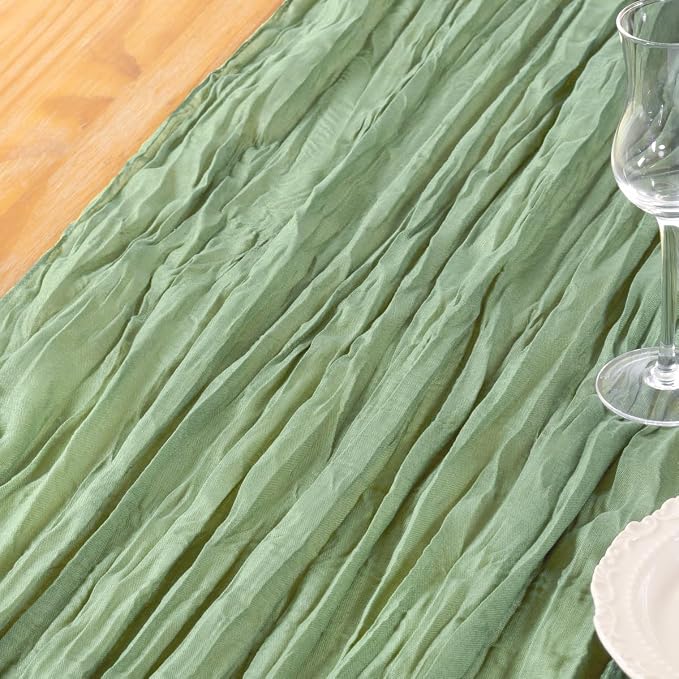 DeZerlor Sage Green Cheesecloth Table Runners 12 Pack Summer Boho Runners | - Image 7