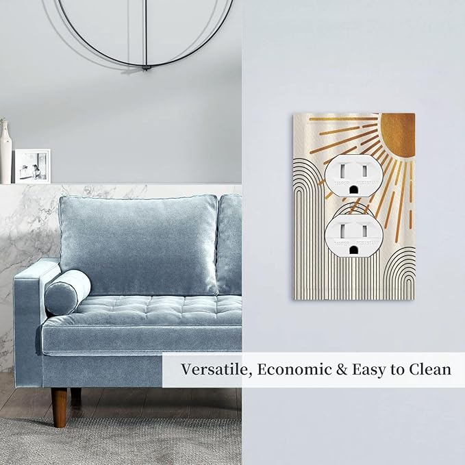 Outlet Covers Mid Century Boho Sun Beige Minimalist Abstract 1 Gang Duplex Light Switch Cover Plate Decorative Wall Plates Electrical Switchplate Receptacle for Bathroom Bedroom Decor（2 Pack）