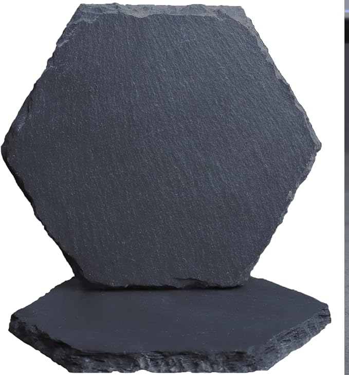 Black Stone Coasters Set of 2, Nature Slate Drink Coasters Anti-Scratch by HIYALOT