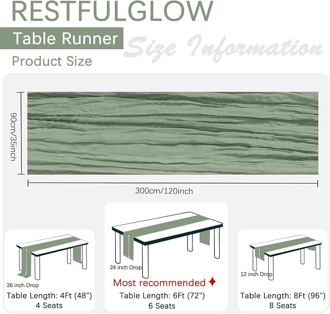 6 Pack Sage Green Cheesecloth Table Runner 35 x 120 Inch | Boho Gauze Fabric - Image 5
