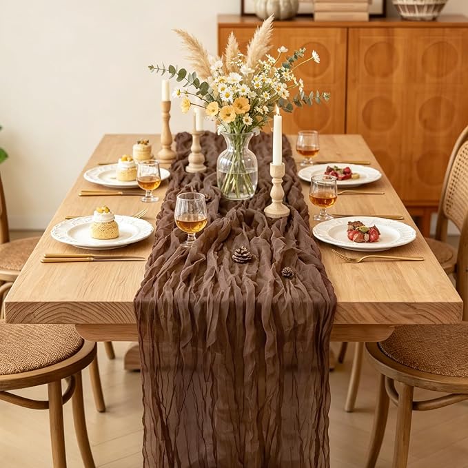 Brown Cheesecloth Table Runner, 10FT Rustic Coffee Boho Gauze Table Runner - Image 5