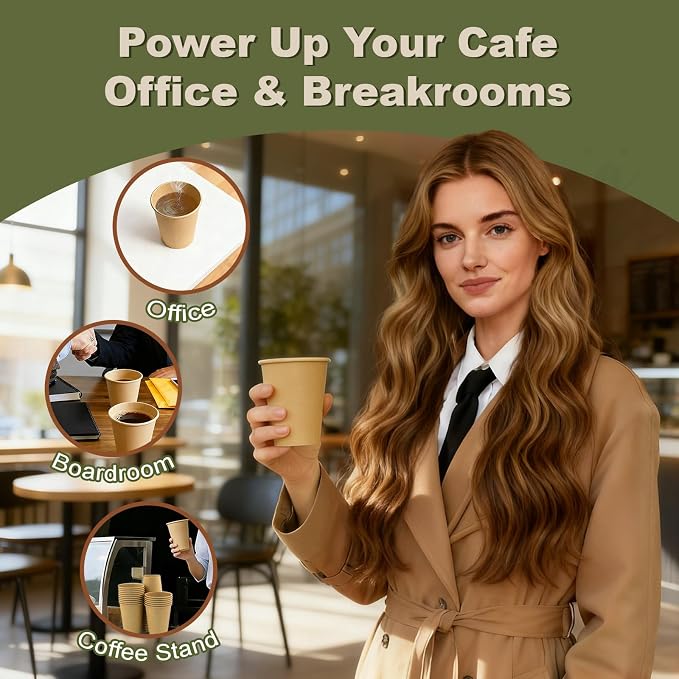 12 oz 500 Pack Disposable Coffee Cups, Bulk Brown Disposable Paper Cups - Image 7