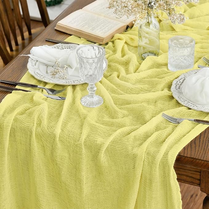 Artoid Mode Boho Light Yellow Gauze Wedding Table Runner, 160 Inch Seasonal by ArtoidMode