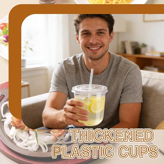 Alaeseje 100 Pack 12 oz Clear Plastic Iced Coffee Cups - Image 6