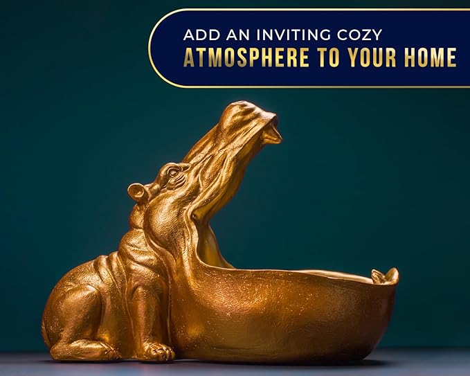 Comfify Hip Hippo Resin Figurine – Funky Hippopotamus Sculpture with Open Bowl Design for Snacks, Keys, or Trinkets – Decorative Holder with Elegant Golden Finish – Playful Accent for Modern Decor