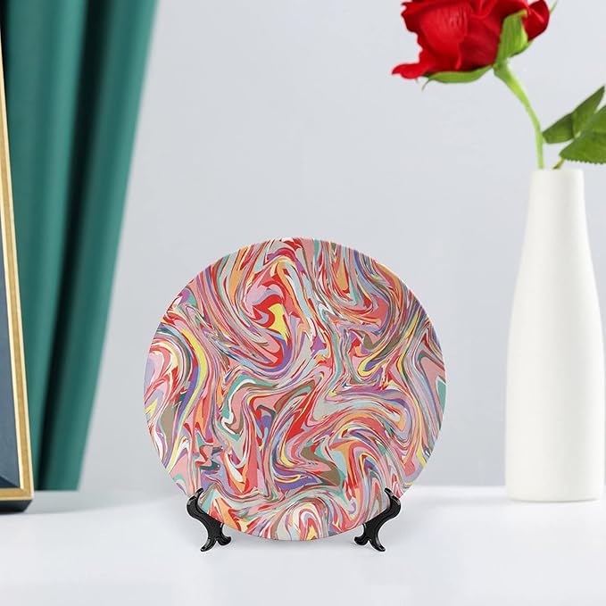 Ceramic Plates, Abstract Decorative Ceramic Plates, Mix of Colors Messy Dirty Look Artistic, 8 Inch, for Dining, Parties, Wedding, Multicolor