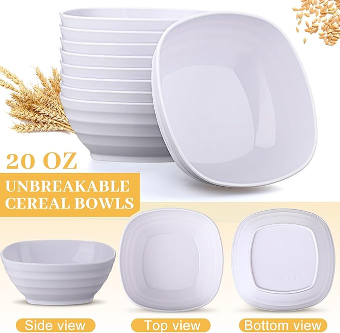 Gejoy 64 Pcs Unbreakable Cereal Reusable Wheat Straw Lightweight Bowls Microwave and Dishwasher Safe Soup Fiber Bowls for Kitchen Serving Salad Rice Snacks (White)