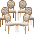 Vintage French Dining Chairs Set of 6, Round Back Velvet Upholstered Accent Chairs with Nailhead Trim and Solid Wood Frame, Elegant Sillas de Comedor for Dining Room & Kitchen, Beige