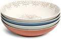 Sango 4-Piece Speckled Stoneware Pasta Bowl Set- Wide Shallow Dinner Bowls by Sango