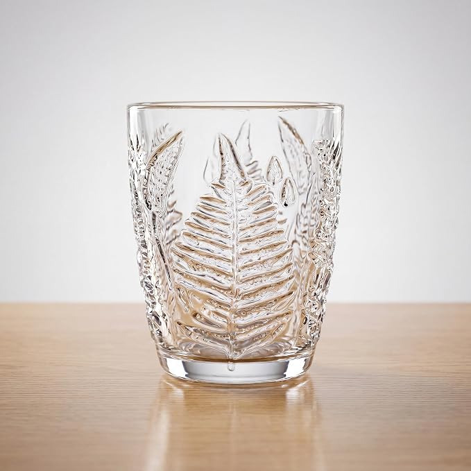Clear Drinking Glasses Set of 4, 10 oz Glass Cups, Vintage Fern Glassware | - Image 3