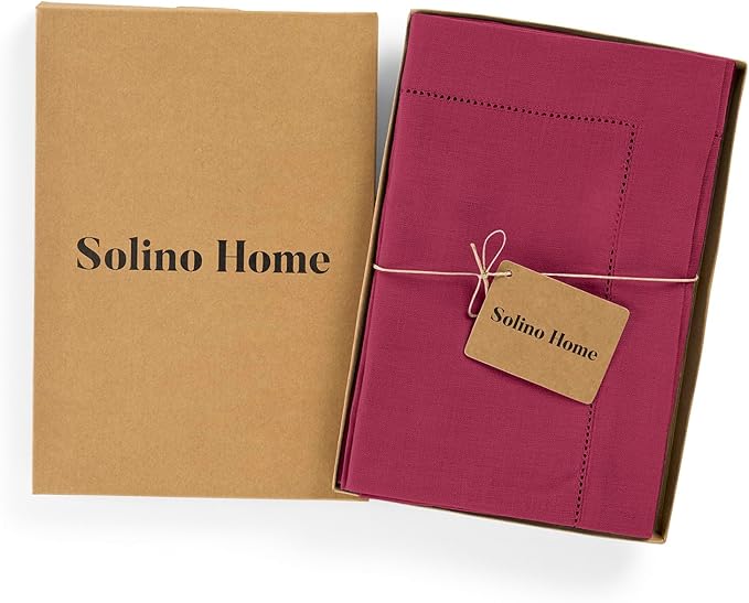 Solino Home Linen Cloth Napkins Set of 4-100% Pure Linen Beet Dinner Napkins 20 x 20 Inch for Valentines, Winter, Easter - Classic Hemstitch, Handcrafted and Machine Washable