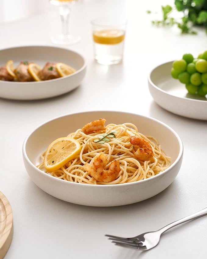 famiware Milkyway 33 oz Pasta Bowls Set of 8, Matte White | Double Reactive - Image 6