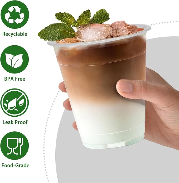 Clawsoff 12 oz Clear Plastic Cups 300 Count Disposable Iced Coffee Cups | Cold - Image 3