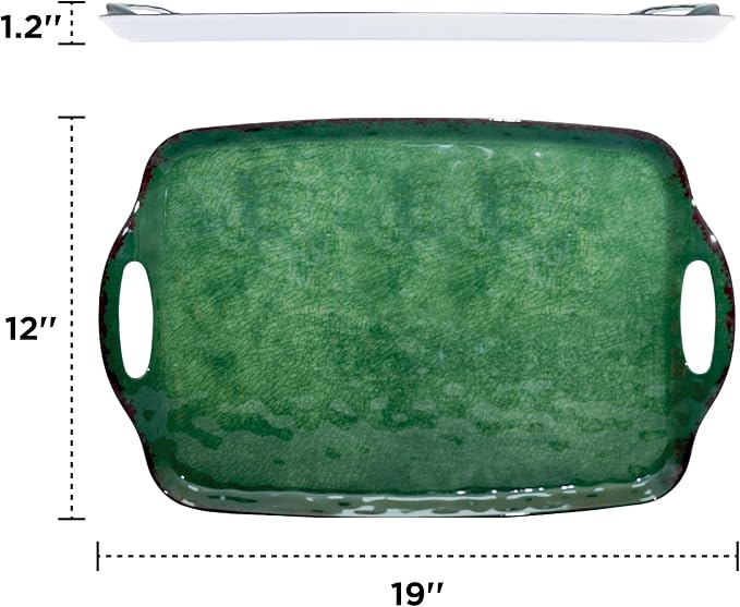 TP Melamine Serving Trays with Handles, Retro Green | Large Rectangular Trays - Image 3