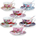 BTaT- Tea Cups and Saucers, Floral Design, Porcelain Tea Cup Sets, Dishwasher by BrewToATea