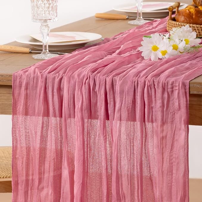 Mauve Pink Gauze Cheesecloth Table Runner 10ft Boho Rustic Runner | Lightweight - Image 6