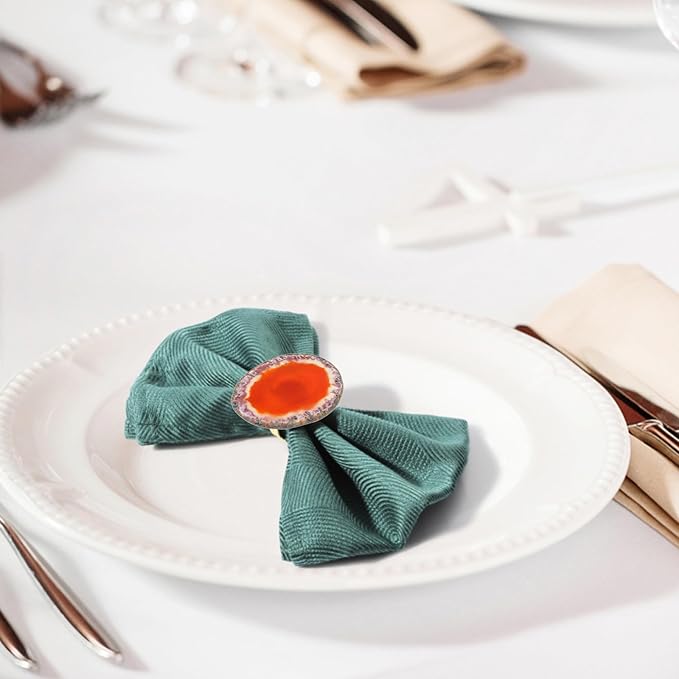 CozyTower Agate Napkin Rings Set of 4, Gold Napkin Holders for Cloth Napkins, Unique Wedding Decorations Napkin Ring Kitchen Accessories for Dinner Party (Red Agate)