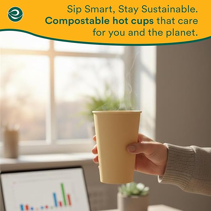 ECO SOUL 25 Pack 16 oz Disposable Coffee Cups Eco-Friendly, Biodegradable, Compostable, Leak-free & Sturdy To Go Hot Drink Travel Bagasse Cup for Tea, Chocolate, Party, Picnic & Cafe, Office & Home