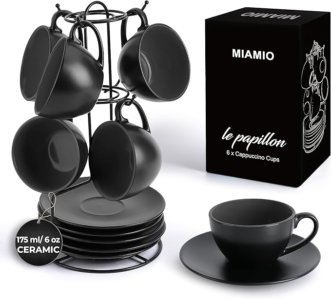 MIAMIO - Set of 6, Ceramic Stackable Cappuccino Cups Set / 6 Ounce Cappuccino by MIAMIO