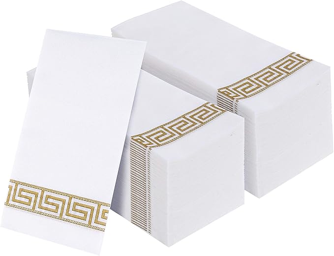 Vplus 200 PACK Guest Towels Disposable Bathroom, Decorative Bathroom Napkins, Soft and Absorbent Disposable Dinner Napkins Cloth Like for Kitchen, Parties, Weddings, Christmas Party（Gold)