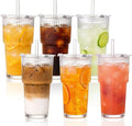 20oz Iced Coffee Cups with Lids, Ribbed Glass Cups with Lids and Straws | Thick by GOSCHE