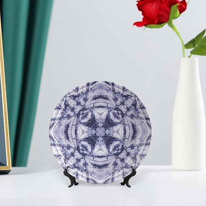 Decorative Plates, Abstract Print Ornament, Modern Art Generated Resisting Twisting Fractal, 8 Inch, Kitchen Wall Decor, Lavender Blue Indigo