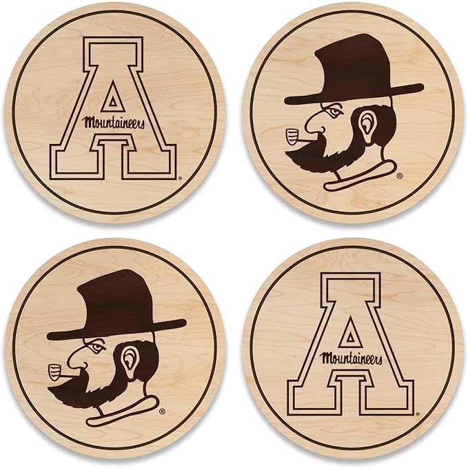 LazerEdge Appalachian State Mountaineers Wooden Coaster Set - Maple Wood - Officially Licensed Product - 4-Pack