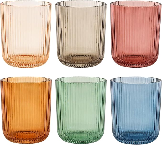 Colored Ribbed Drinking Glasses Set of 6 by Vintacicle