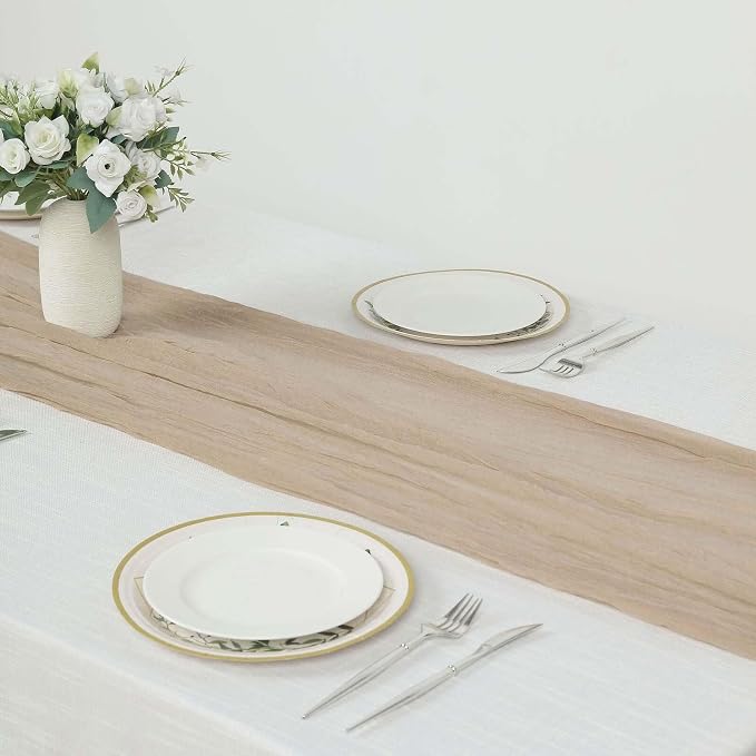 Efavormart 10ft Beige Cheesecloth Table Runner - Image 3