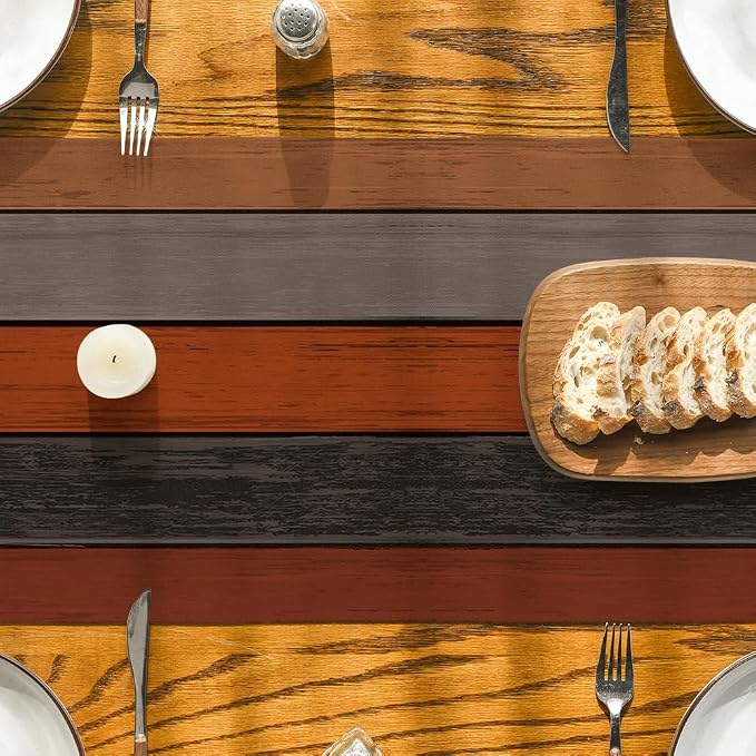 Artoid Mode Orange Grey Retro Rustic Wood Texture Table Runner, Seasonal Fall - Image 3