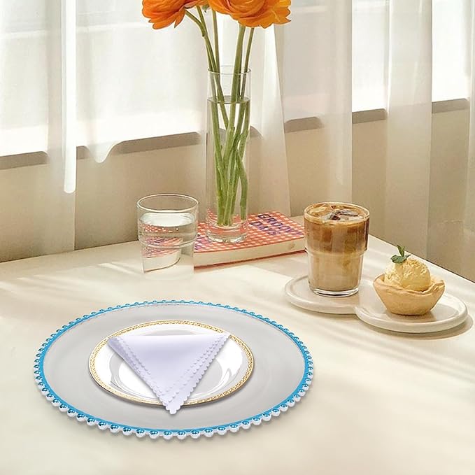 50 Pcs Charger Plates Set, Round Charger Plates, Reusable Serving Plates Embossed Rim Plastic Chargers Plate Decorative Round Plate Chargers for Dinner Plate Table Wedding Shower Decoration