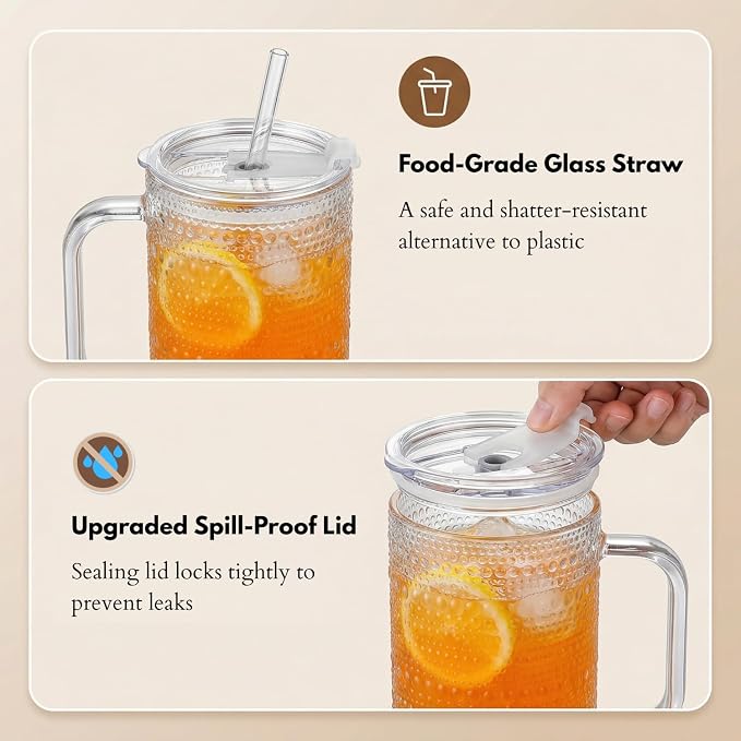 20 oz Glass Tumbler with Lid and Straw, Glass Iced Coffee Cups, Spill-proof - Image 7
