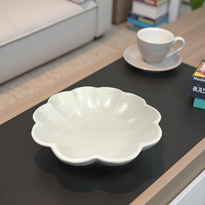 Large Handmade Decorative Bowl decor, Scalloped Pedestal Bowls for Modern Home Decor,Ruffle Decor,Stylish Key Bowl for Entry Table,Decorative Fruit Bowl for Kitchen Counter,Light Gray