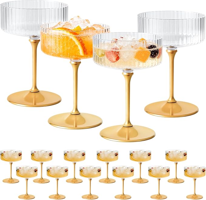 ZOMUIA Ribbed Coupe Glasses 16 Pcs, 10 oz Plastic Champagne Coupe Detachable by ZOMUIA