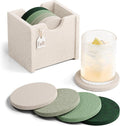 Fluxynara Felt Coasters with Holder, Sagewood | Round Felt Coasters, by FLUXYNARA