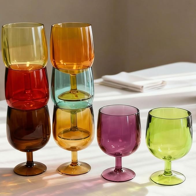 Colored Plastic Wine Glasses Set of 8, Acrylic Short Stem Goblets | 8.5 oz - Image 13