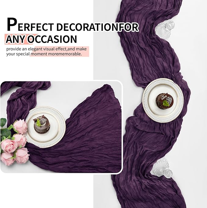 12 Pcs Dark Purple Cheesecloth Table Runner 10Ft, Gauze Table Runners 21.5 x - Image 5