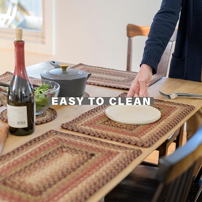Homespice Gingerbread Jute Woven Placemats, Warm Country Decor, Set of 4, Brown 13x19 Rectangle Table Mats - Vibrant Colors, Durable, Easy to Clean and Protects Furniture