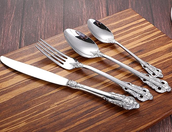 Silverware Set 18/10 Stainless Steel Flatware Sets Palace Style 40 Piece Delicate Cutlery Set for 10 Durable Home Kitchen Wedding Tableware Utensil Include Knifes Teaspoons Forks and Spoons