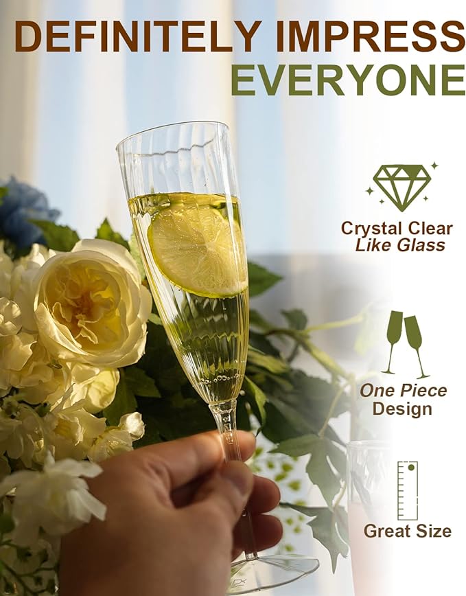36 Pack Plastic Champagne Flutes, 6 Oz Clear Disposable Wine Glasses | Elegant - Image 2