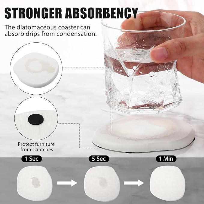 Diatomaceous Earth Coaster ，Set of 6，Unique White Absorbent Coasters - Image 3